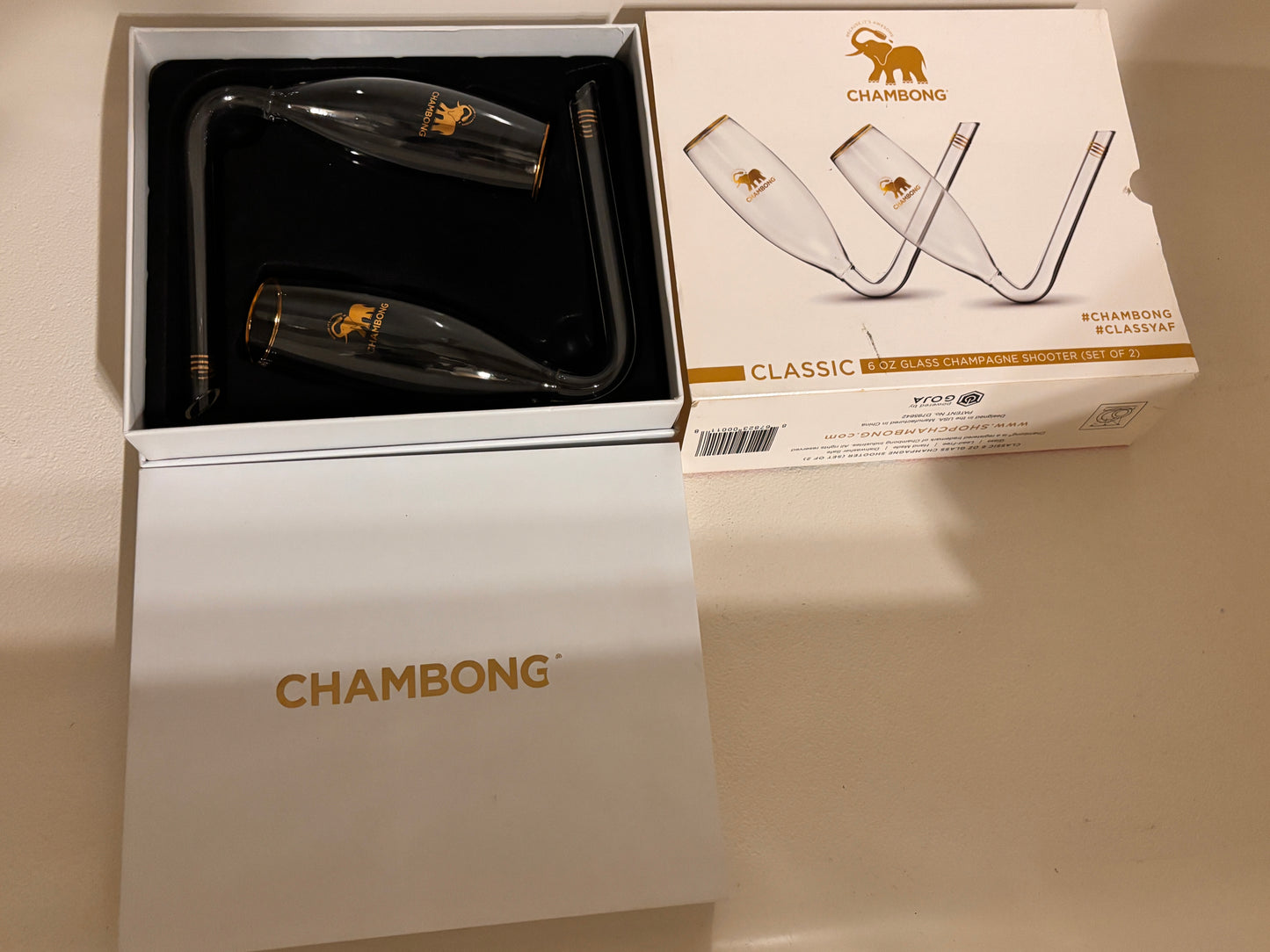 Chambong Rapid Champagne Glasses Set of Two Hand Blown Classic 6 oz. NEW In Box -FREE SHIPPING