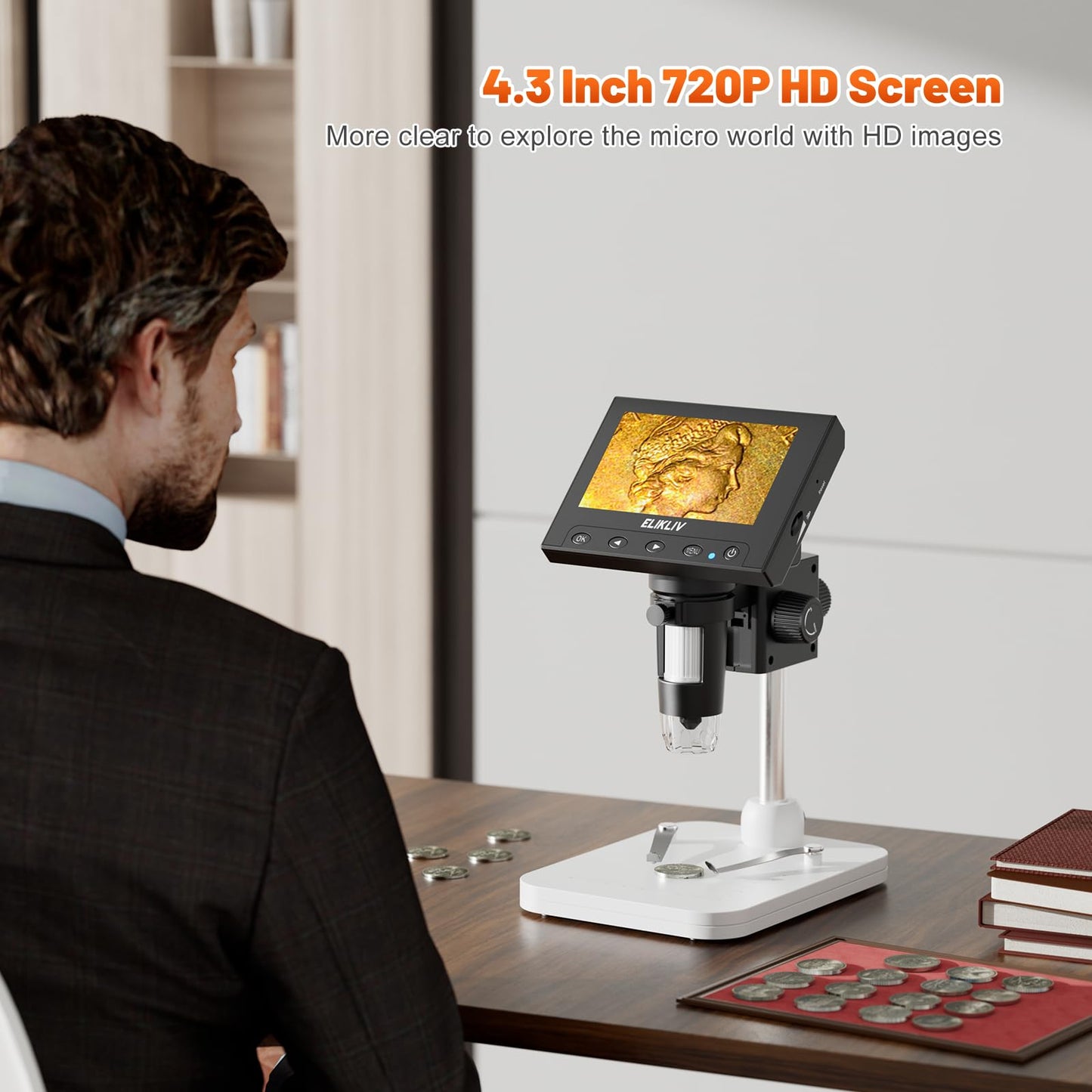 Elikliv 1000x Digital Coin Microscope with LCD Screen
