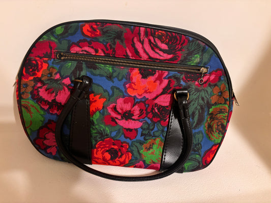 Vintage 1960's Mod Carry On Case Blue Pink Floral Satchel Bag 18” X 12” - FREE SHIPPING