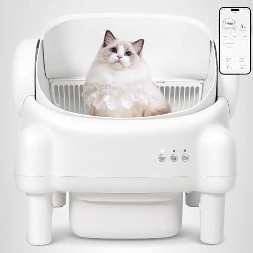 Self Cleaning Litter Box,Open Top Automatic Litter Box with App Control for Multiple Cats, Safety Sensors Protection, Odor Control