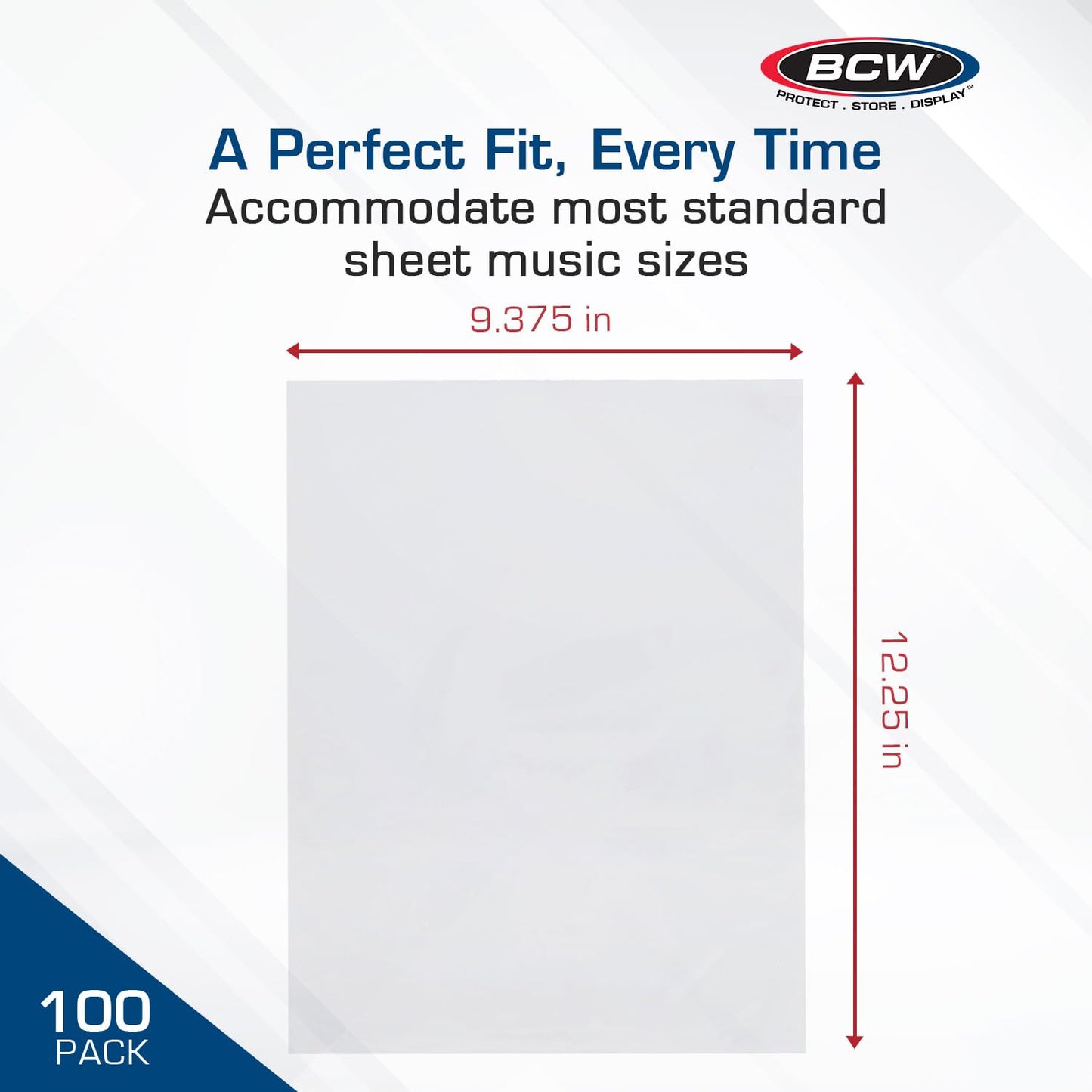BCW Sheet Music Sleeves - Archival Quality, 100 Pack, 9 3/8x12 1/4 in