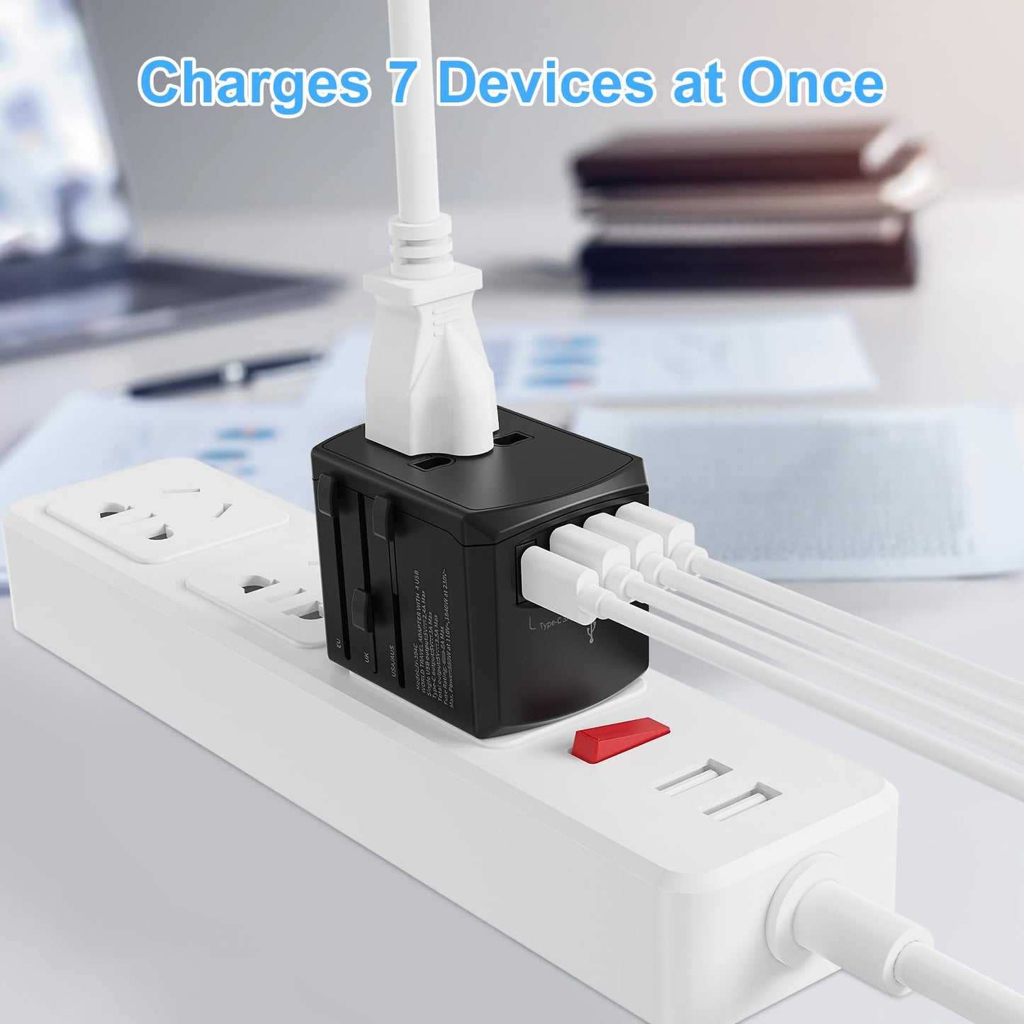 Pecrol Universal Power Travel Adapter, 6-Port 6.0A 30W with 4 USB-A, 2 USB-C Ports & 1 AC Outlet