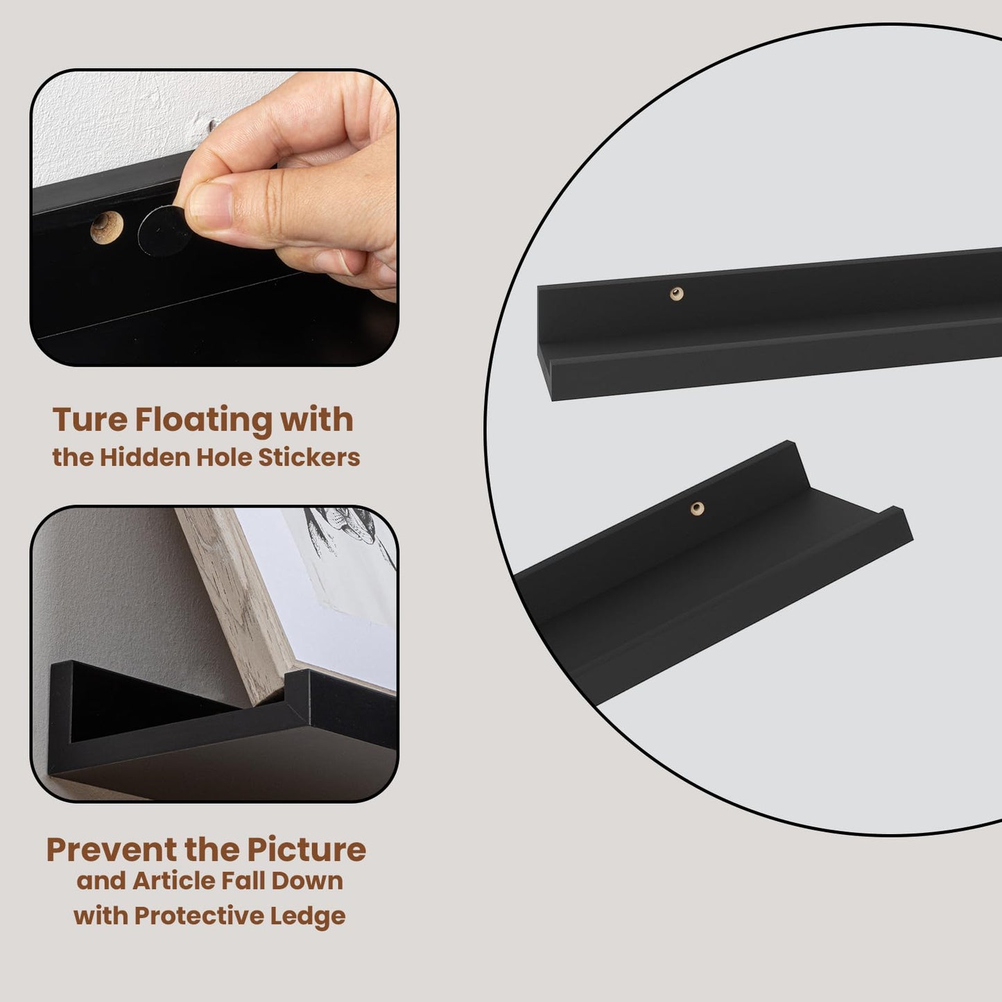 Heimlove 24” Floating Picture Ledge Shelves Set of 4