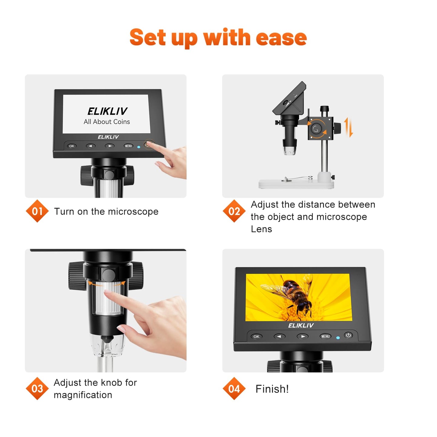 Elikliv 1000x Digital Coin Microscope with LCD Screen
