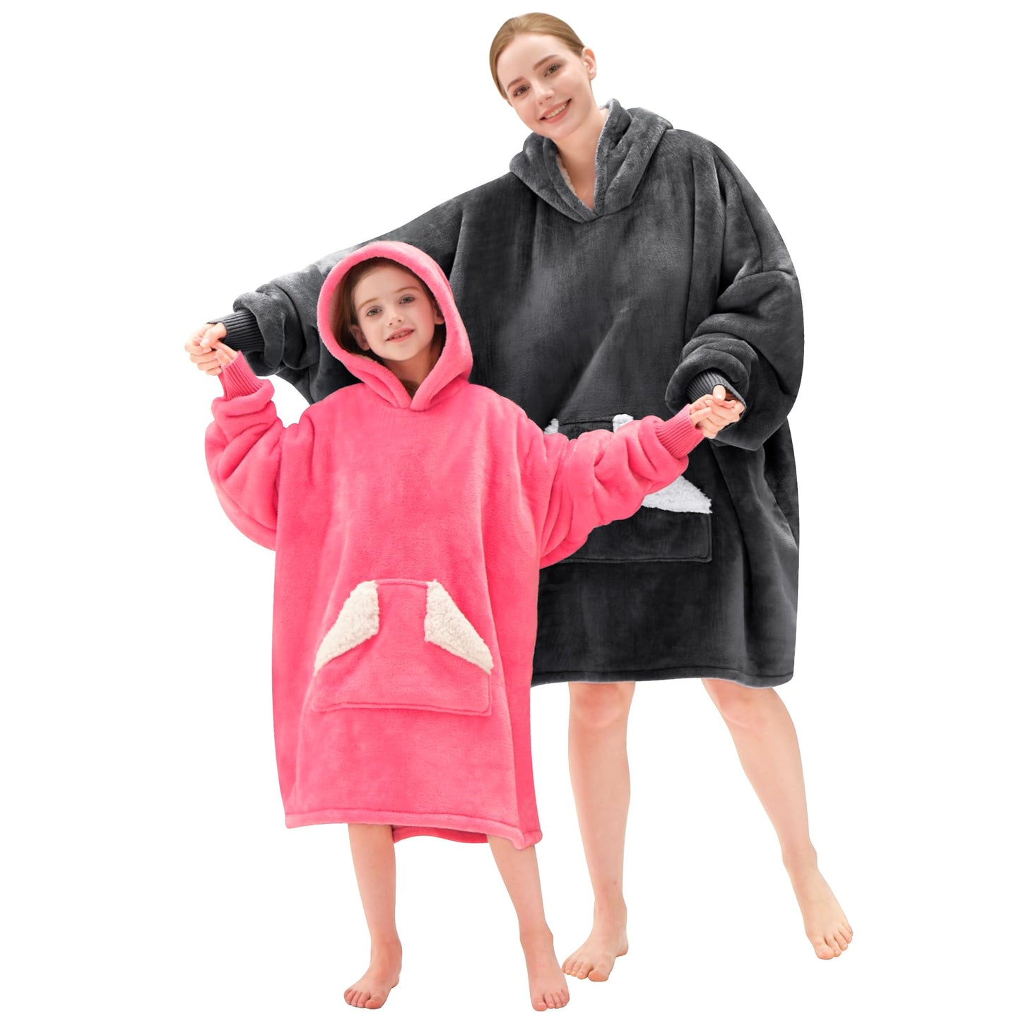 Touchat Wearable Blanket Hoodie Oversized Sherpa Fleece for Adults