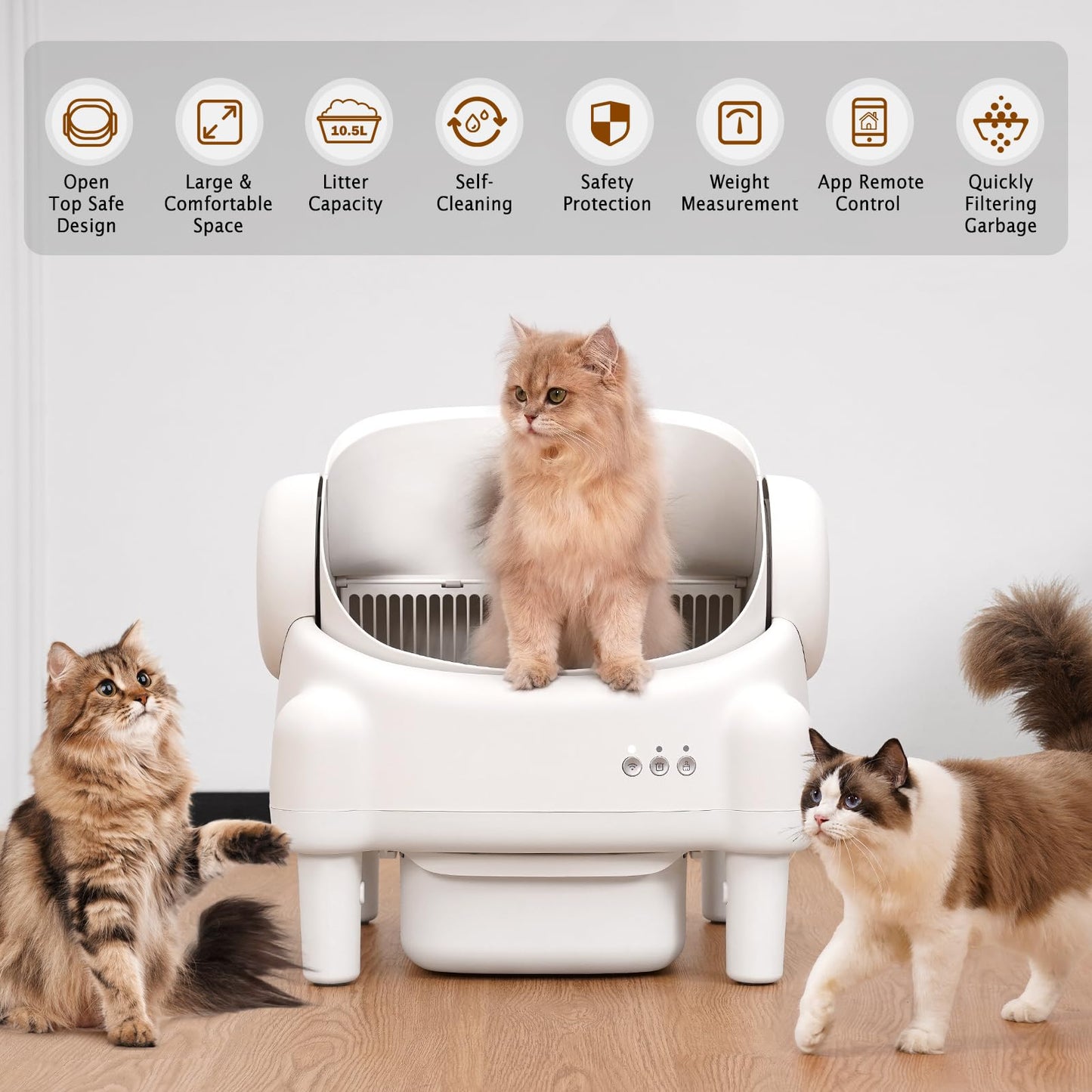 Self Cleaning Litter Box,Open Top Automatic Litter Box with App Control for Multiple Cats, Safety Sensors Protection, Odor Control