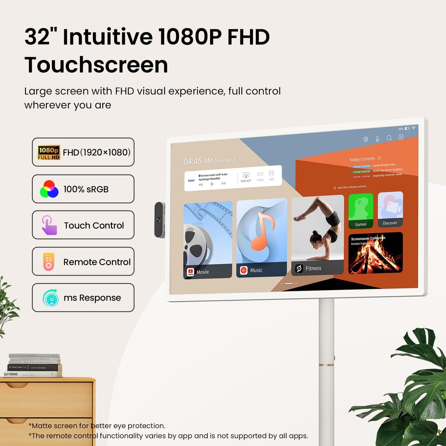 ApoloSign 32-Inch Smart Portable TV on Wheels Android 15