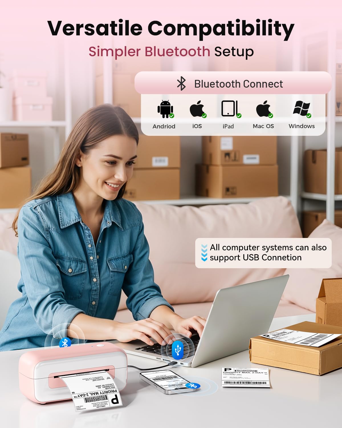 Phomemo Bluetooth Thermal Shipping Label Printer- 4x6, Compatible with iPhone Android Windows Mac, Fast Inkless Printing for Ebay Amazon Shopify USPS FedEx