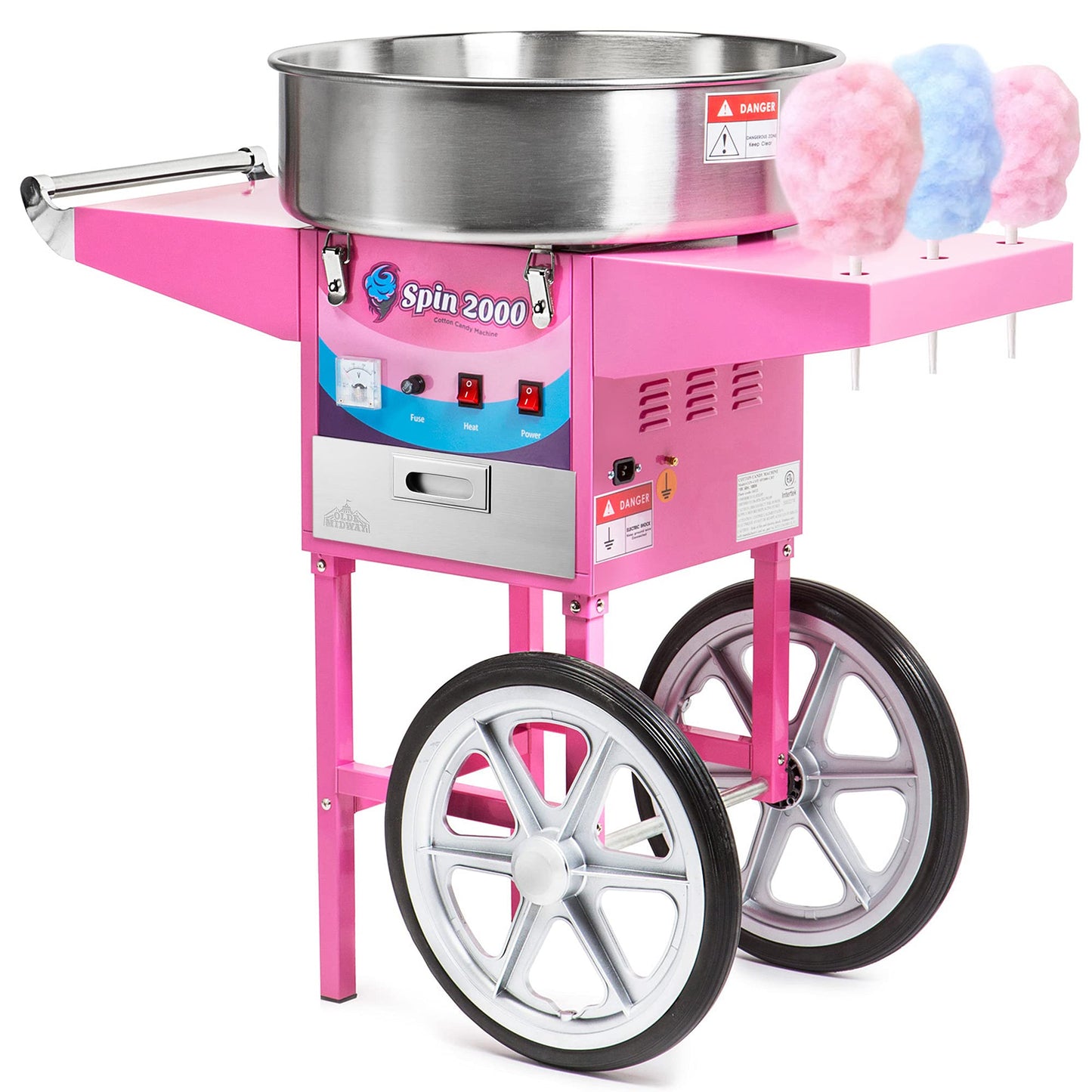 Olde Midway Cotton Candy Machine Cart,  Electric Candy Floss Maker, Commercial-Grade