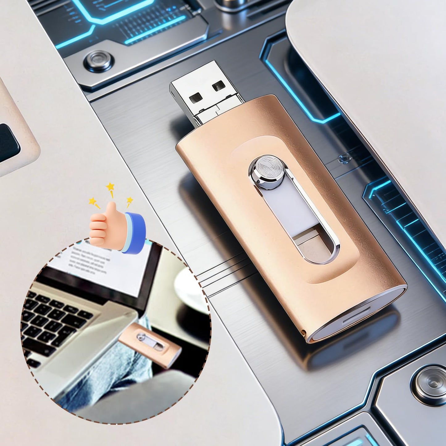 Sakerplus 3-in-1 Flash Drive for iPhone iPad & Computer, USB 3.0 Lightning Connector (128, GB)
