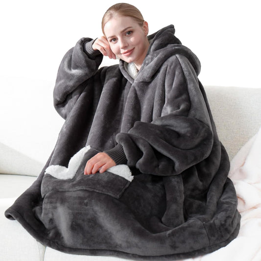 Touchat Wearable Blanket Hoodie Oversized Sherpa Fleece for Adults