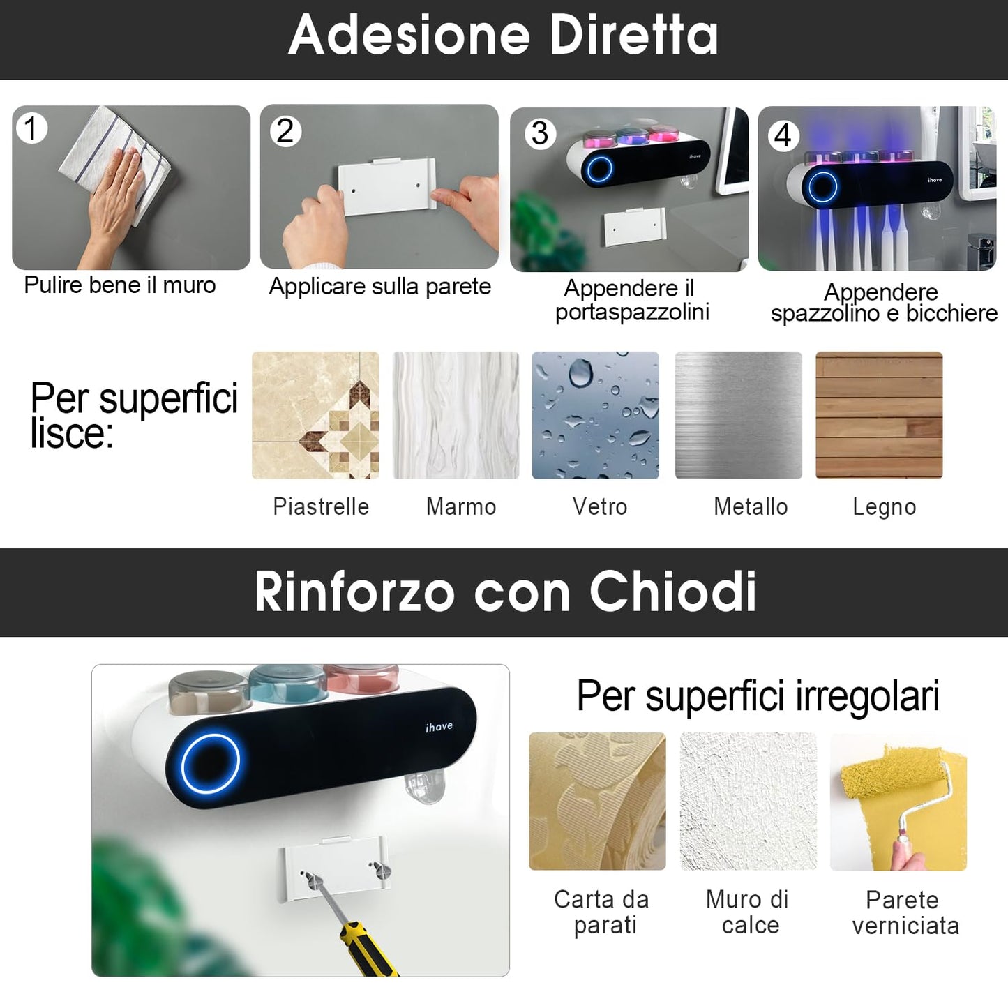 iHave Wall Mounted Electric Toothbrush Holder with UV Sanitizer