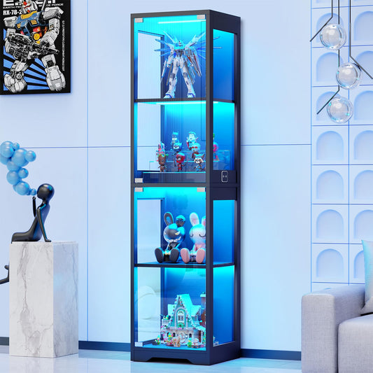 BROTTAR 4-Tier LED Glass Display Cabinet for Collectibles