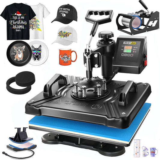 AKEYDIY 5 in 1 Heat Press Machine for T-Shirts, Mug Hat Plate