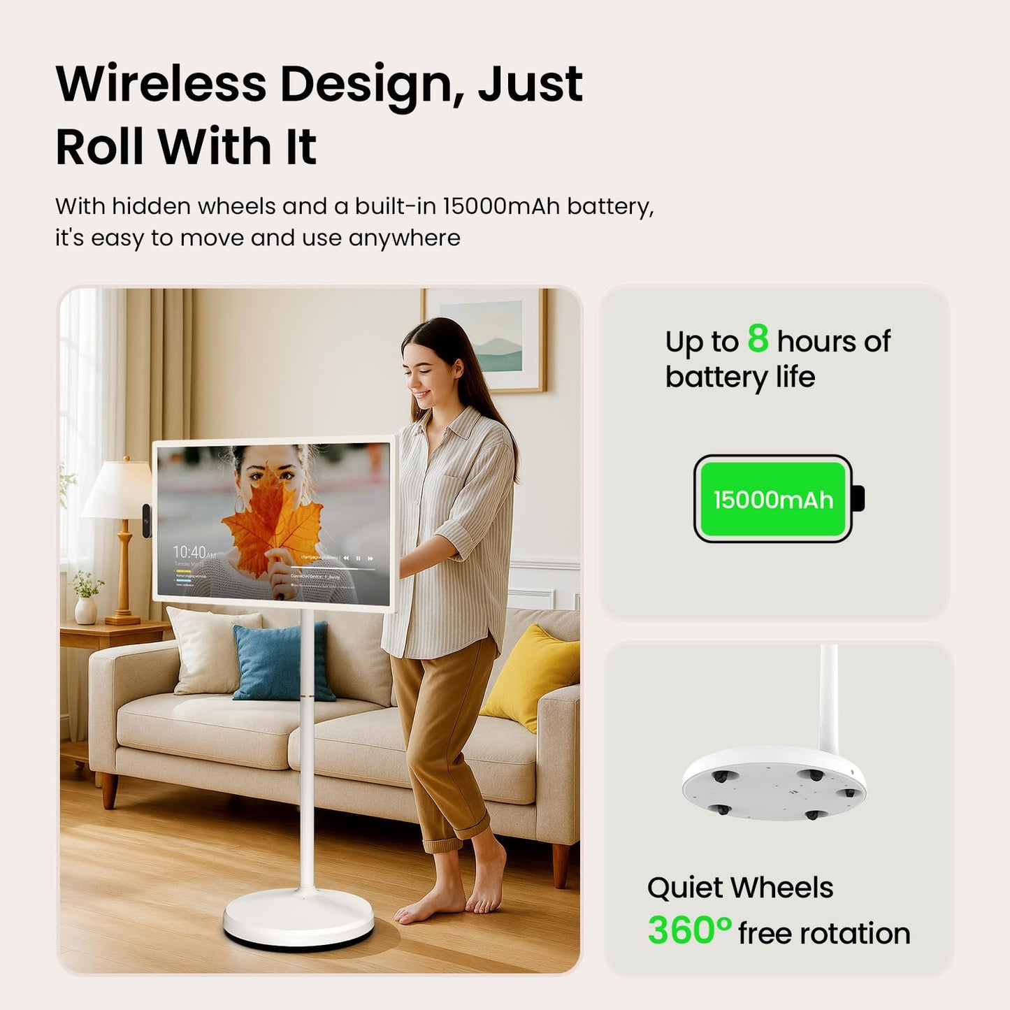 ApoloSign 32-Inch Smart Portable TV on Wheels Android 15