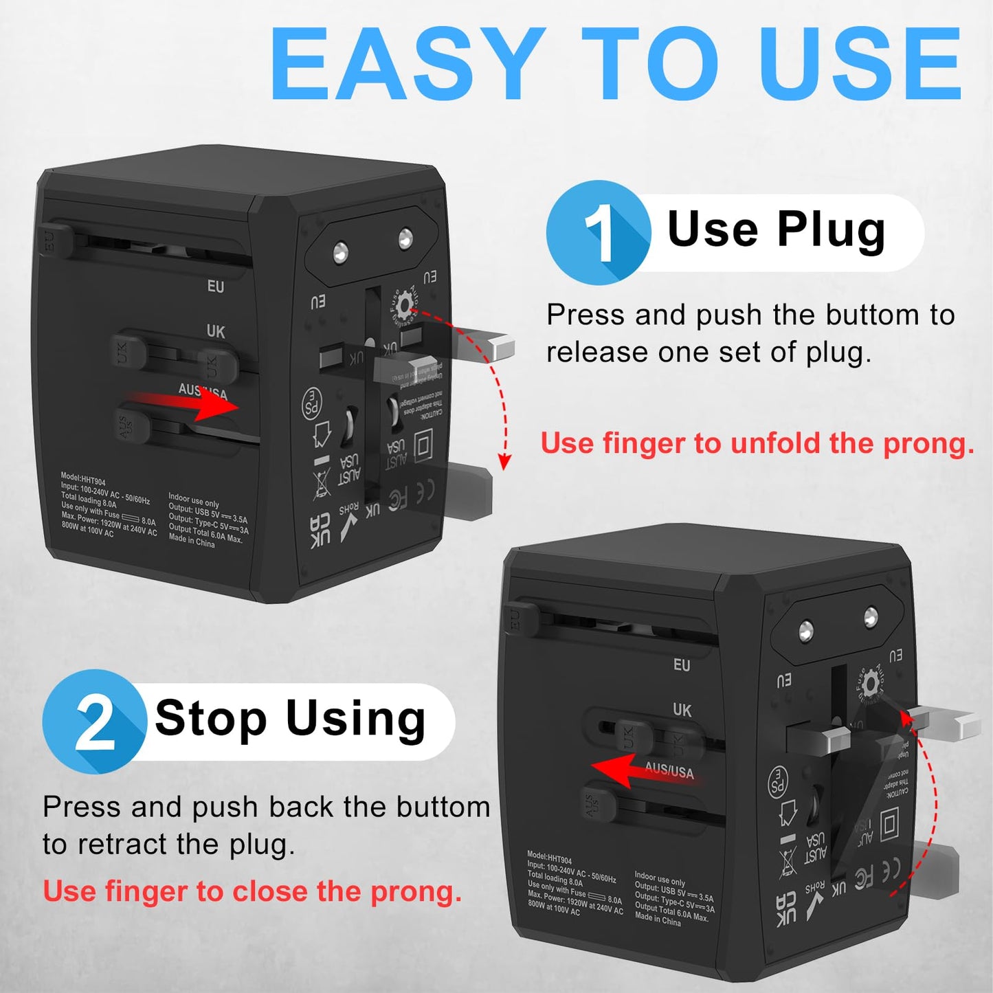 Pecrol Universal Power Travel Adapter, 6-Port 6.0A 30W with 4 USB-A, 2 USB-C Ports & 1 AC Outlet