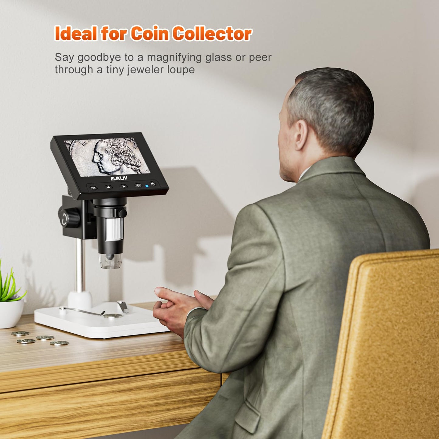Elikliv 1000x Digital Coin Microscope with LCD Screen