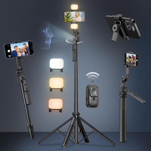 Auto Face Tracking Selfie Stick Tripod for iPhone with Light,360 Rotation Follows Your Movement