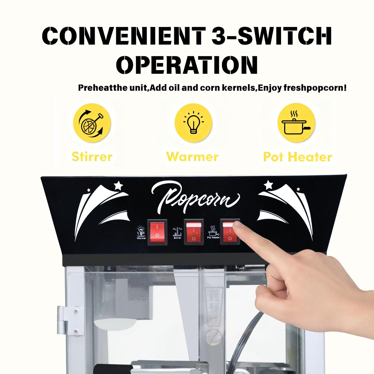 Commercial Popcorn Machine: Countertop Popper with Tempered Glass & Warming Deck
