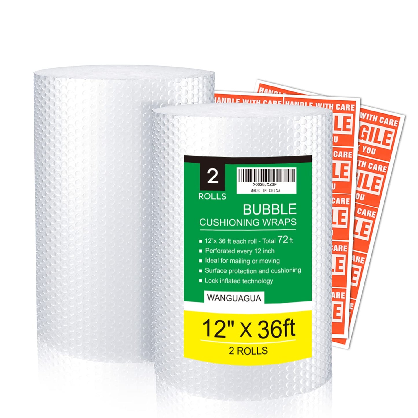Wanguagua Bubble Wrap 12in x 72ft Packing Wrap, 2 Pack