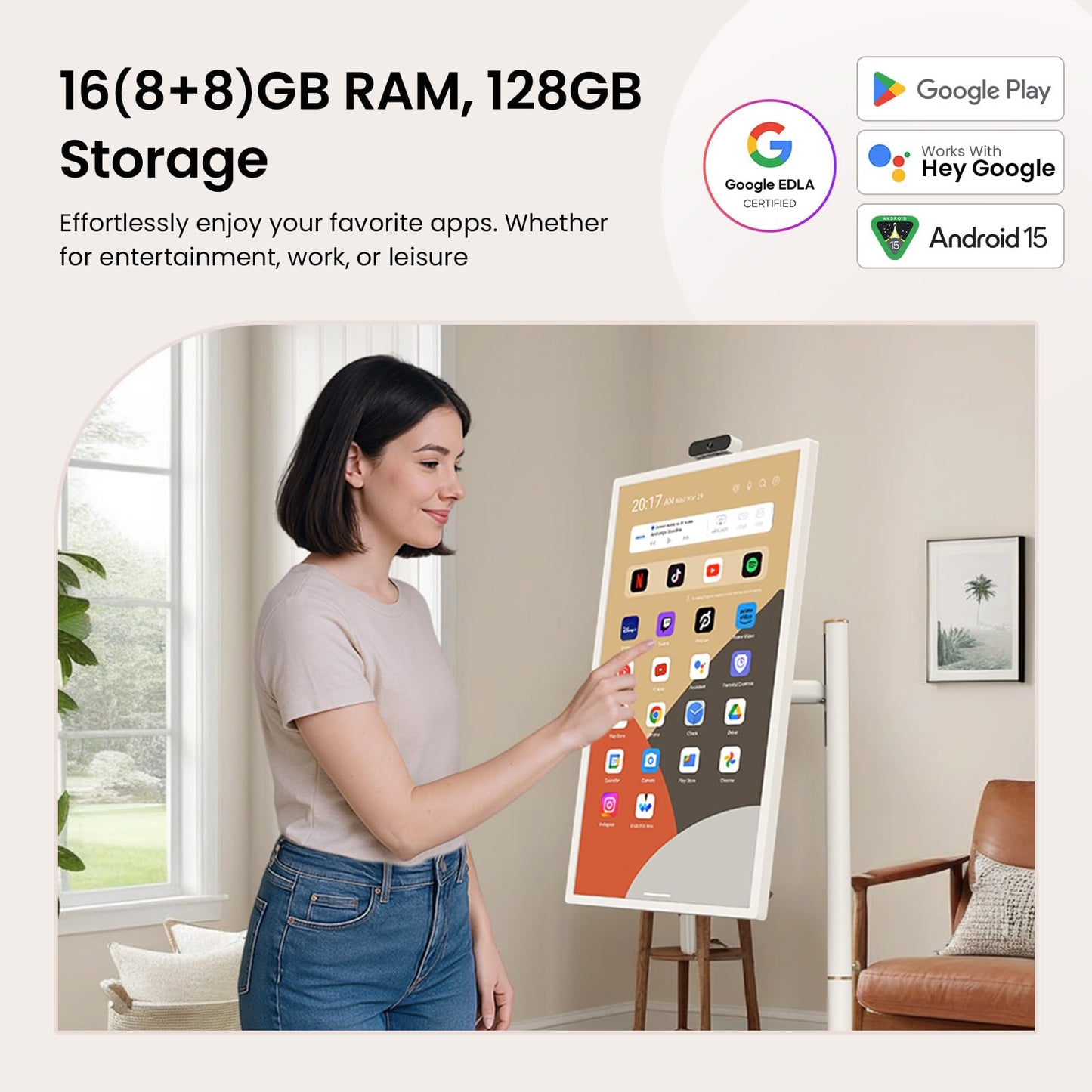 ApoloSign 32-Inch Smart Portable TV on Wheels Android 15