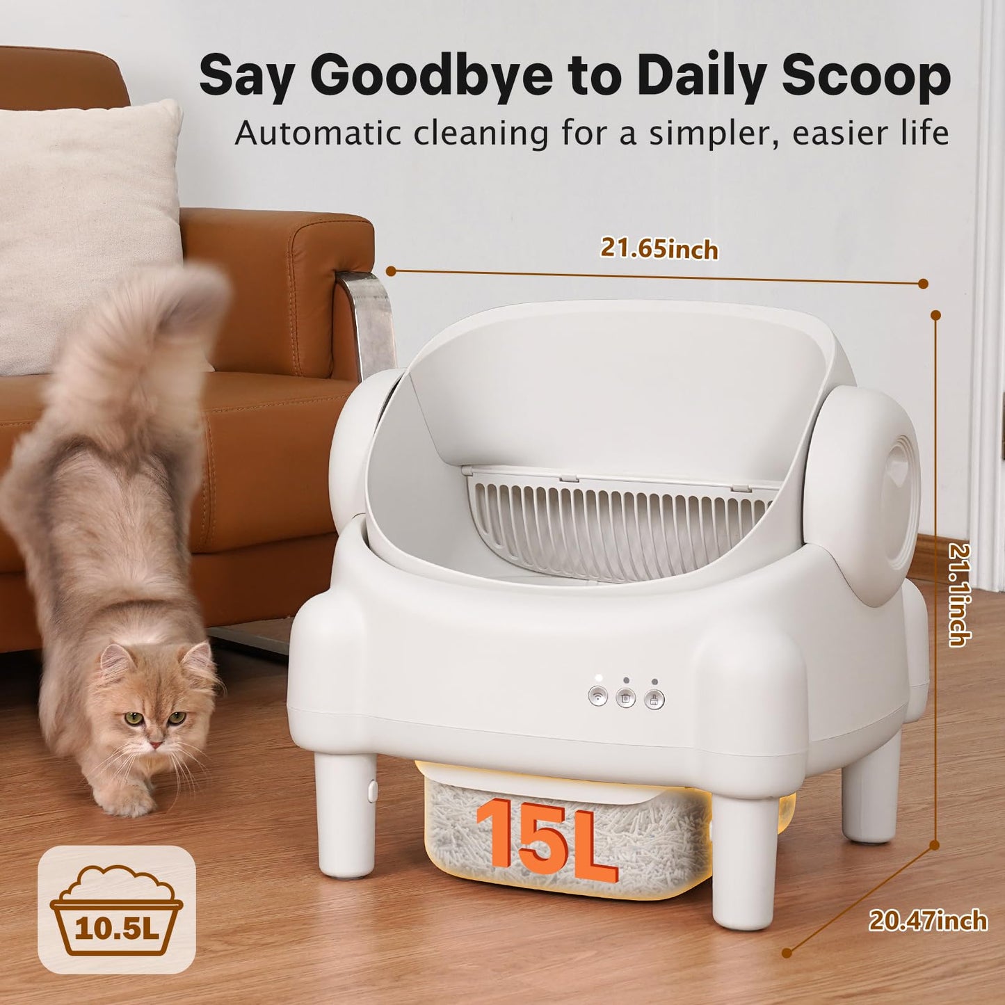 Self Cleaning Litter Box,Open Top Automatic Litter Box with App Control for Multiple Cats, Safety Sensors Protection, Odor Control