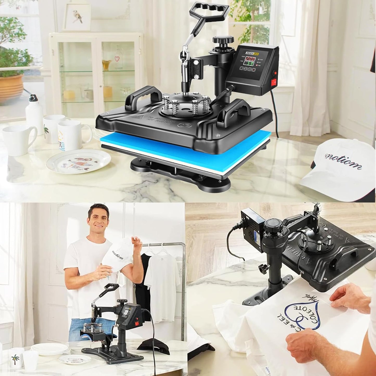 AKEYDIY 5 in 1 Heat Press Machine for T-Shirts, Mug Hat Plate