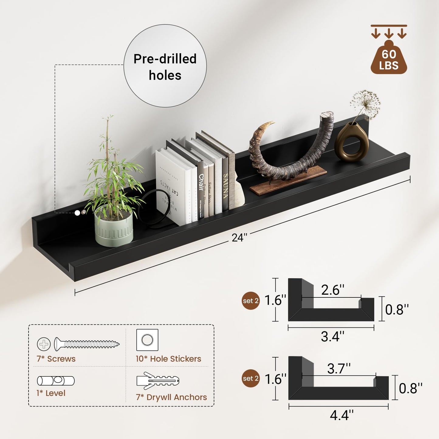 Heimlove 24” Floating Picture Ledge Shelves Set of 4