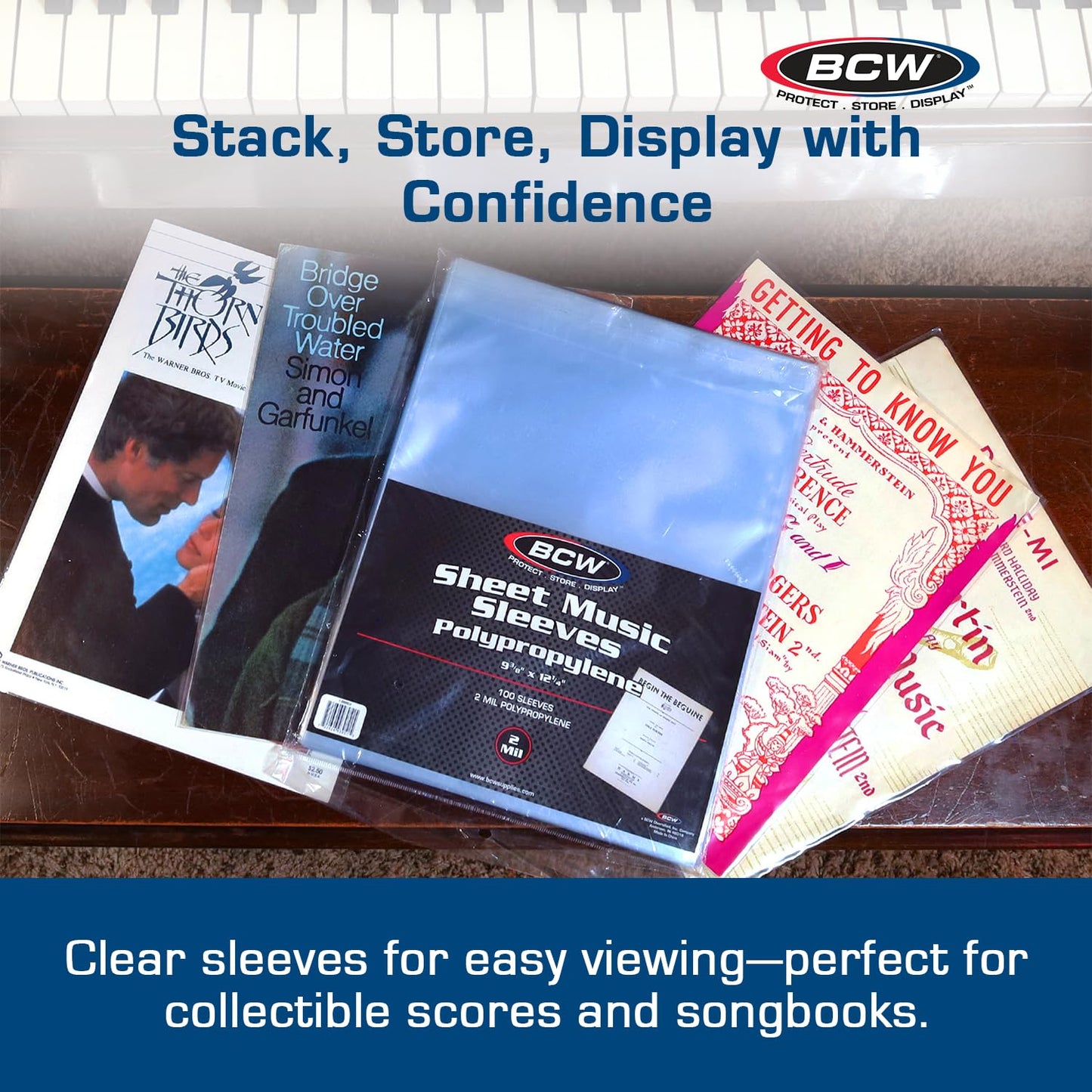 BCW Sheet Music Sleeves - Archival Quality, 100 Pack, 9 3/8x12 1/4 in