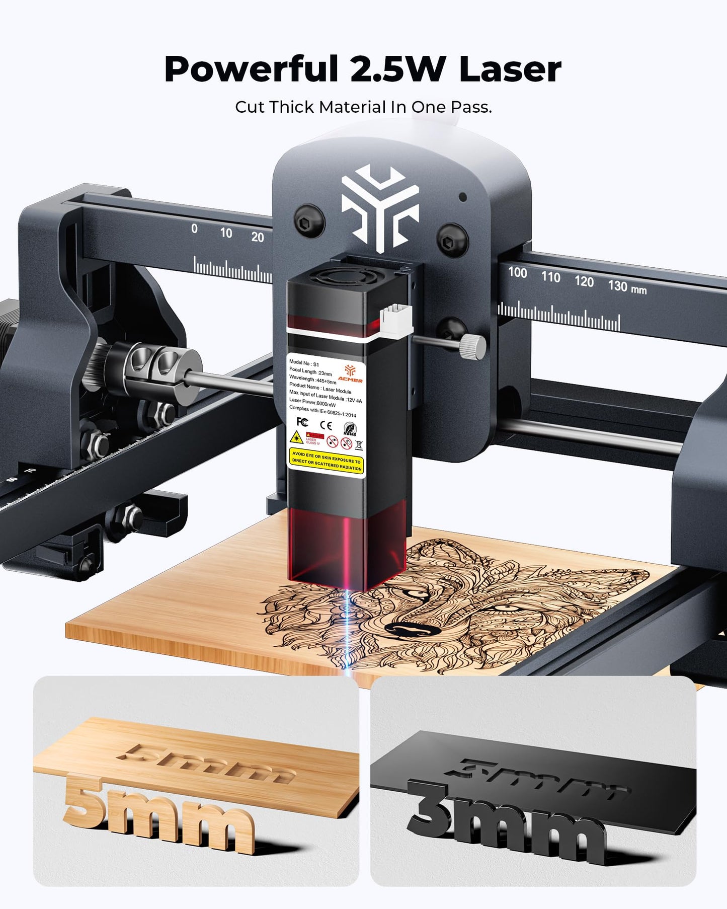 ACMER S1 Laser Engraver 2500mW, Compact Desktop Engraving & Cutting Machine