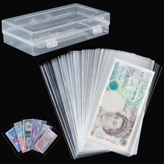 Uncle Paul 100 PCS Currency Sleeves - Clear Dollar Holder with Storage Box Banknote Protector