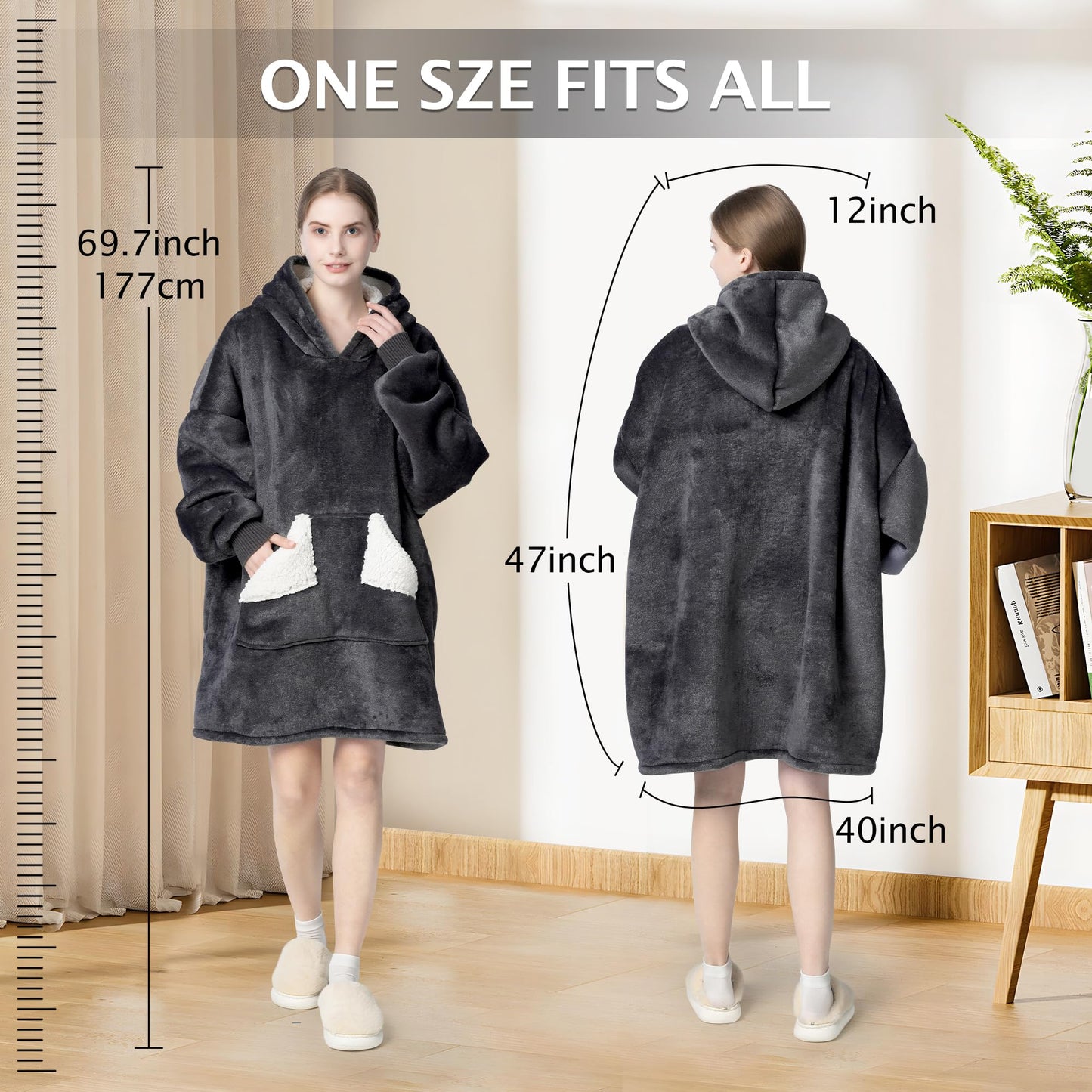 Touchat Wearable Blanket Hoodie Oversized Sherpa Fleece for Adults