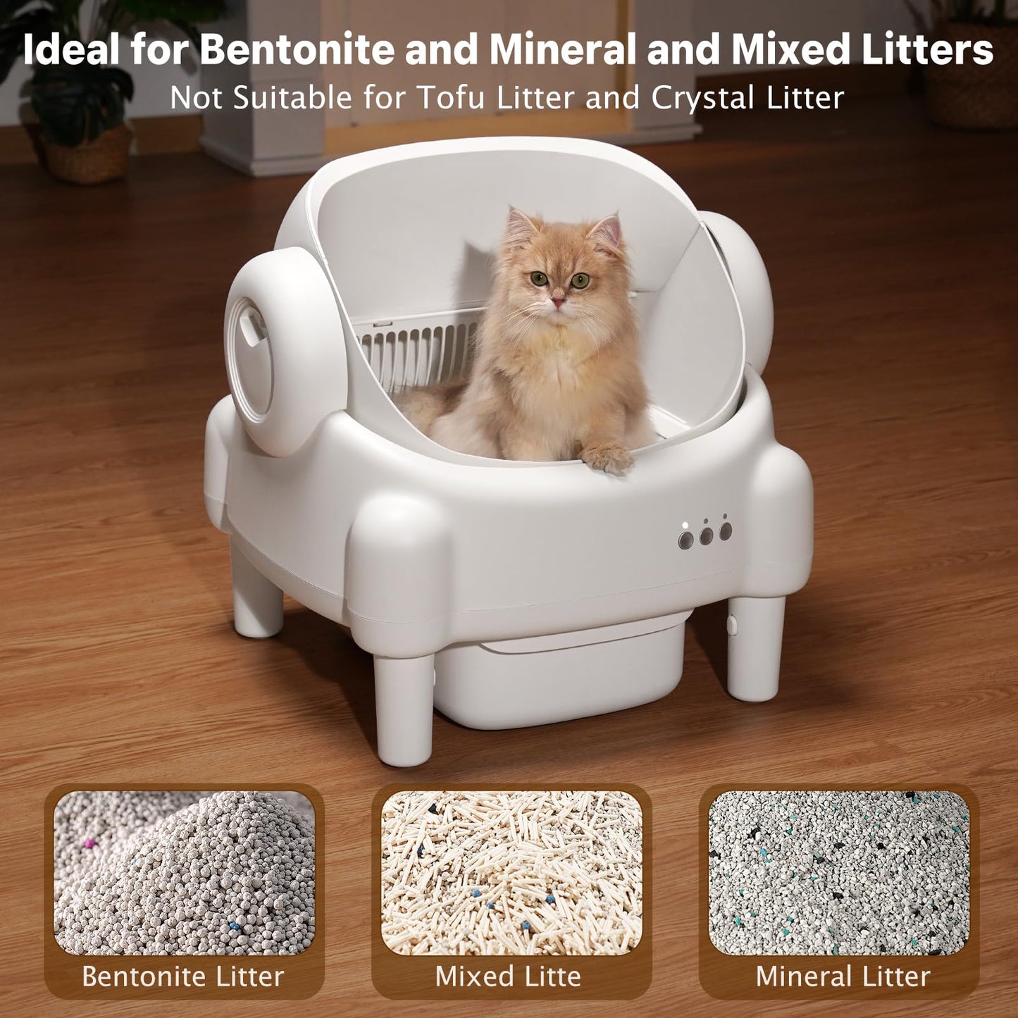 Self Cleaning Litter Box,Open Top Automatic Litter Box with App Control for Multiple Cats, Safety Sensors Protection, Odor Control