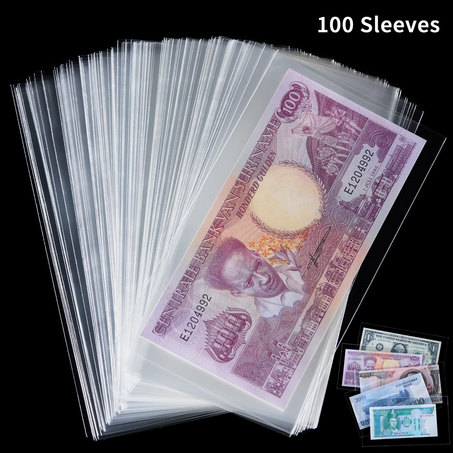 Uncle Paul 100 PCS Currency Sleeves - Clear Dollar Holder with Storage Box Banknote Protector