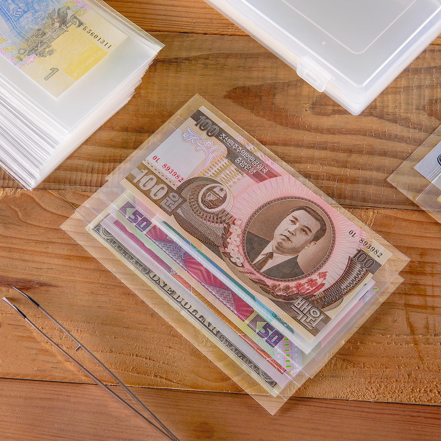 Uncle Paul 100 PCS Currency Sleeves - Clear Dollar Holder with Storage Box Banknote Protector